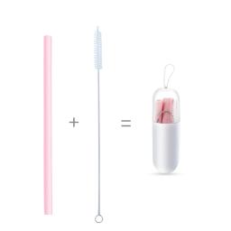 Reutilizáveis Canudos Retas de Silicone com Estojo, Beber Palha, Escova de Limpeza Set, Festa, Bar, Dobrável, Portátil, Ao ar livre, Acessório - Image 1