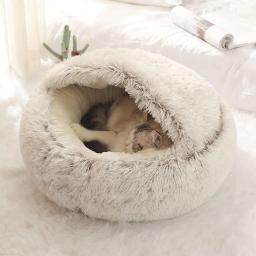 Soft Plush Pet Bed com tampa redonda Cat Bed Pet Colchão Quente Cat Dog 2 em 1 Sleeping Nest Cave para cães pequenos - Image 4
