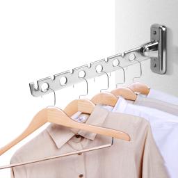 Parede De Aço Inoxidável Montado Cabides Dobráveis, Roupas Secagem Rack, Suprimentos De Armazenamento De Lavanderia, Economia De Espaço Interior, 6 Furos - Image 1