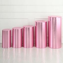 Capa De Pedestal De Ouro Metálico Sliver, Tecido Elástico, Decoração De Festa De Cor Lisa, Tampas De Mesa De Cilindro - Image 4