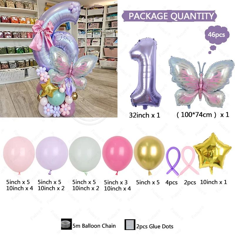 Conjunto de balão digital borboleta roxa, macaron bola de látex, menina's Birthday Party Decoration, Baby Shower, Decoração de aniversário, adulto, 46pcs - Image 1