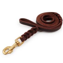 Trela de couro trançado com gancho de cobre, Pet Products, longo, macio, corda de tração, durável, marrom, médio, grande - Image 2