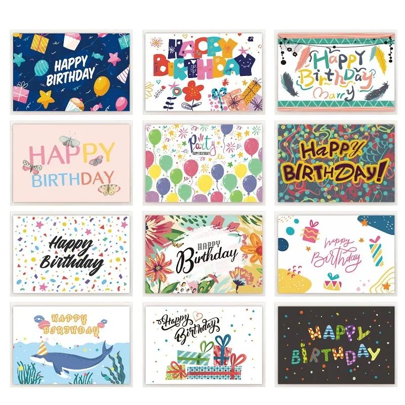 Feliz Aniversário Cartão com Envelope, Cartões de Convite do Partido para Crianças e Adultos, Cartões de Presente Dobrado, Cartão de Mensagem, 12Pcs - Image 1