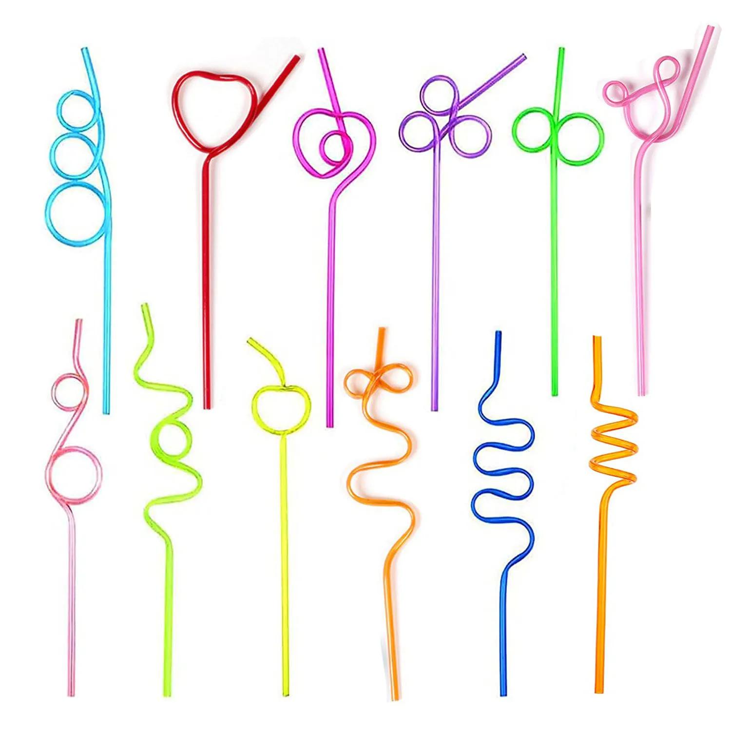 Louco Encaracolado Descartável Canudos, Tubo de plástico colorido, Kids Birthday Party Supplies, Bar Acessórios, 10Pcs - Image 1