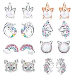 Moda colorido unicórnio gato coração arco-íris parafuso prisioneiro brincos para mulher gilrs colorido zircon brincos jóias accessoriesngs - Image 1