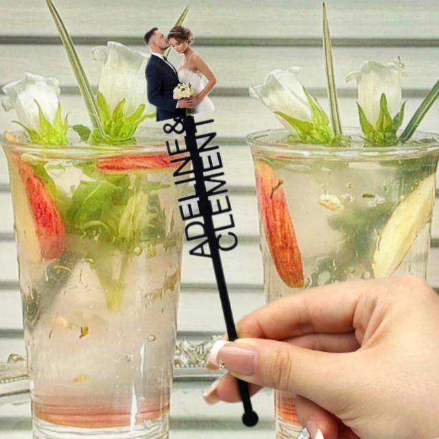 Impressão Personalizada de Agitadores de Bebidas com Nome e Foto para Casamentos, Batizados e Coquetéis em Acrílico - Disponíveis em 10, 50 ou 100 unidades