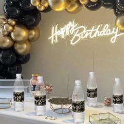 Preto e Ouro Garrafa De Aniversário Adesivos, Decoração De Festa Suprimentos, Decoração De Mesa, 18 21 30 40 50 60 - Image 5