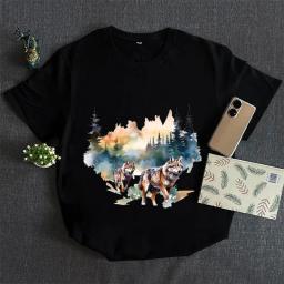 Cenário Natural Transfere Adesivos, Pintura Lobo Selvagem, Patch De Transferência De Calor De Vinil, Estilo De Lavagem De Tinta, Applique De Roupa - Image 2