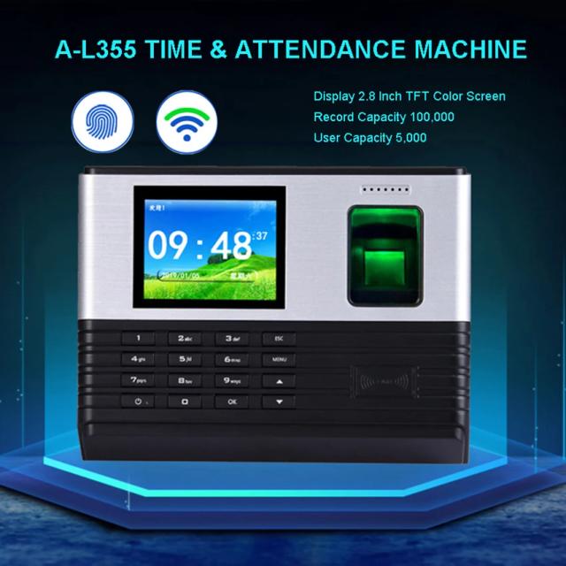 Sistema de Controle de Acesso Wi-Fi com Relógio de Ponto Biométrico A-L355 para Impressão Digital e Registro de Horas em Escritórios