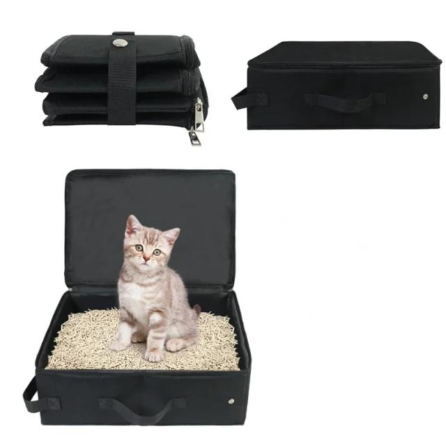Caixa de Areia Dobrável para Gatos com Tampa e Alça, Ideal para Viagens e Uso Diário