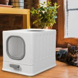 Caixa de areia dobrável transparente com tampa para gato, entrada frontal, saída superior tipo gaveta, anti-respingo, anti-odor, suprimentos para animais de estimação - Image 2