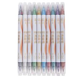 Canetas caligrafia metálica com ponta dupla, pincel fino, arte marcador caneta, artesanato Scrapbooking, tomada de cartão, artigos de papelaria, 10 cores - Image 2