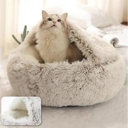 Soft Plush Pet Bed com tampa redonda Cat Bed Pet Colchão Quente Cat Dog 2 em 1 Sleeping Nest Cave para cães pequenos - Image 5