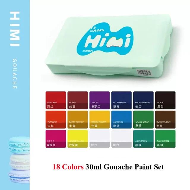 Tintas HIMI Guache e Aquarela para Artistas - Conjunto Não Tóxico com 18 Cores em Tubos de 30ml para Pintura Criativa com Paletas e Gelatina