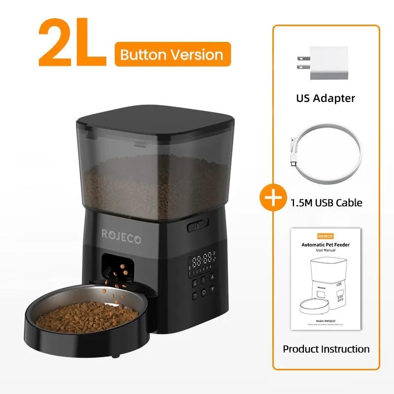 Rojeco Alimentador Automático Pet, Versão Botão, Auto Cat Food Dispenser, Dog Dry Food Acessórios, Controle inteligente - Image 1