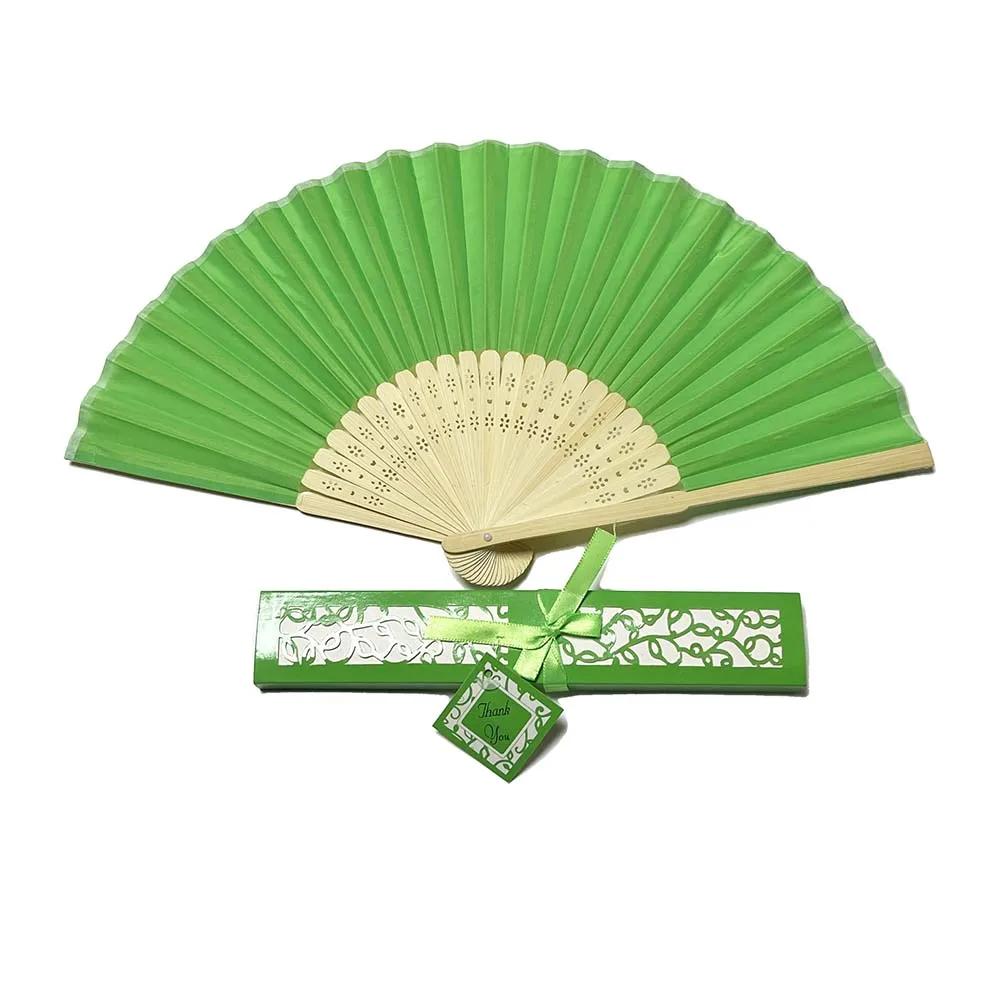 Favores do casamento Fan com caixa de presente, Personalizar nome e logotipo para convidados, lembranças de festa de aniversário, 60 80pcs por lote, 100pcs por lote - Image 1