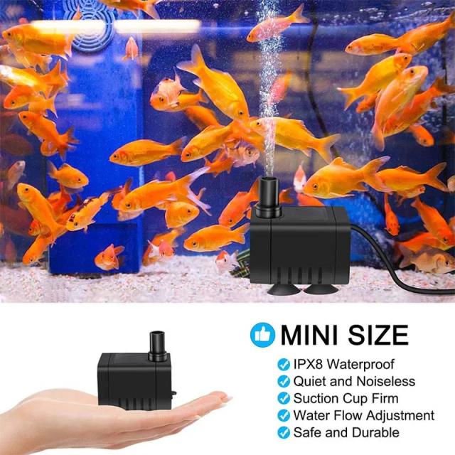 Bomba de Água Submersível USB para Animais de Estimação - Distribuidor de Água Ideal para Fontes e Aquários, Filtragem Eficiente com 200L/h