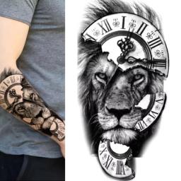 Animal Pattern Tattoo Stickers Set, Transferência de água Adesivos, Meia Imagem Grande Braço, Cabeça De Leão De Tigre, Decalques Corporais Poderosos - Image 3