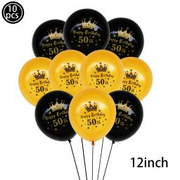 Balões de látex para festa de aniversário, 10pcs, 12 polegadas, preto, ouro, 18, 21, 30, 40, 50, 60 anos, presentes - Image 5