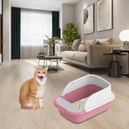 Caixa de areia semi fechada para gato pet, bandeja removível do toalete, anti salpicos, suprimentos de viagem gatinho, grande espaço - Image 3