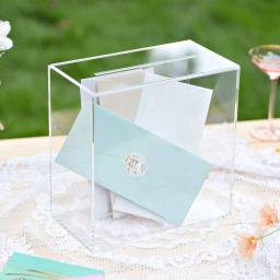 Caixa acrílica do cartão para a recepção, festa de aniversário do casamento, caixa do dinheiro, Desejando bem, festa de graduação, elegante grande, 10" - Image 1