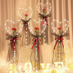 Coração-em forma de rosa balão de flores com luz led dia dos namorados presente enviar namorada festa de casamento adereços brilhantes decorar - Image 2