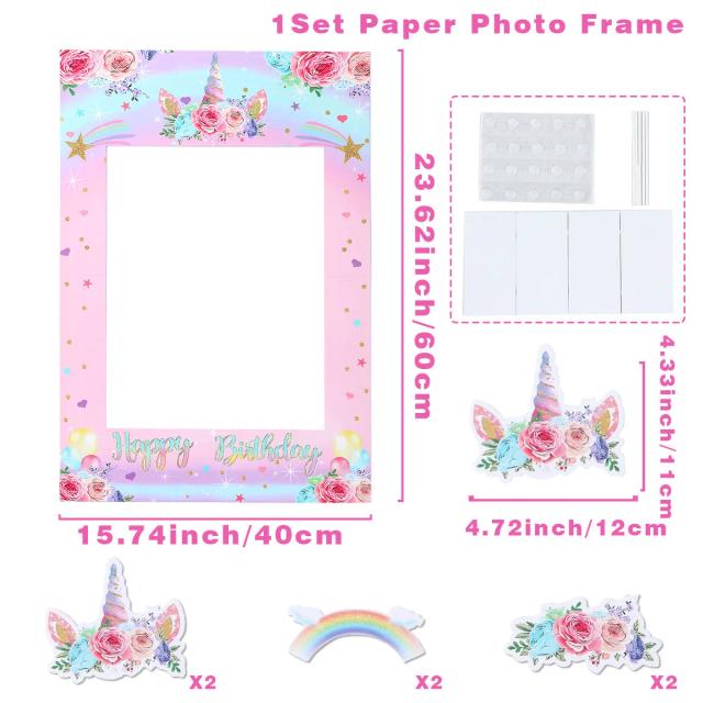 Decoração de Festa Infantil: Quadro Fotográfico de Unicórnio em Papel para Aniversário e Chá de Bebê