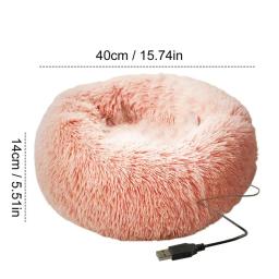 Cama redonda do cão macio pelúcia camas para animais de estimação aquecimento usb donut camas redondas para gato do cão confortável casa suprimentos para animais de estimação acessórios - Image 6