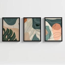 Kit Quadros Decorativos Abstrato Moldura Vidro Folhagem Sala - Image 1