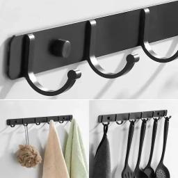 Ganchos de parede de alumínio Punch-free, cremalheira do armazenamento, cremalheira, salvar o espaço, preto, prata, porta, parte traseira, roupa, banheiro, toalha, 1Pc - Image 4