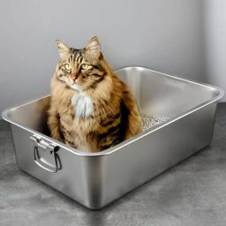 Aço inoxidável Cat Litter Box, durável caixa profunda, espaçoso, Low Entry Design, fácil acesso, Pet Acessórios - Image 2