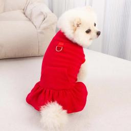 Vestido monocromático de gola alta Fleece Pet, Pulôver para cães pequenos, vestido de princesa, bolsos clássicos, roupas de gancho - Image 2