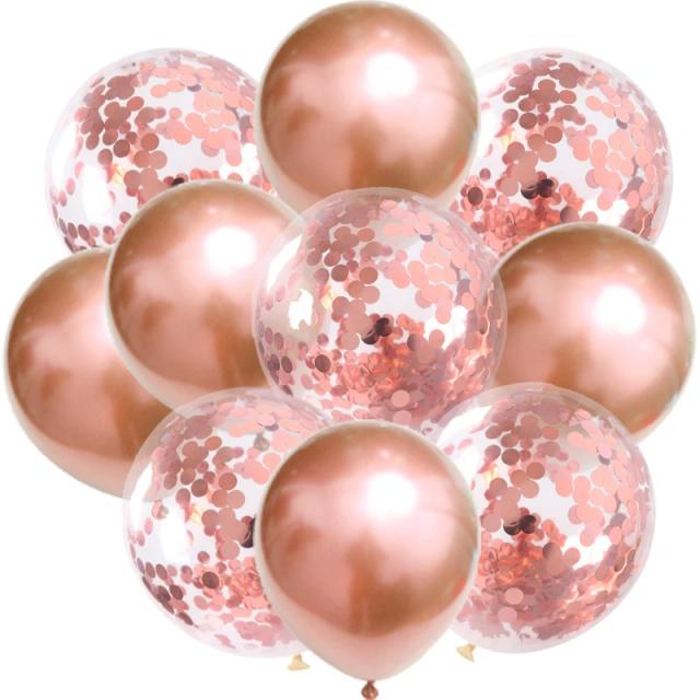 10 Balões de Confete Cromados em Metálico para Decoração de Aniversário, Casamento e Chuveiro de Bebê