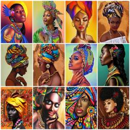 Huacan-pintura a óleo de mulher africana sobre tela, presente de arte pintados à mão, fotos diy por número, kits figura menina, decoração - Image 1