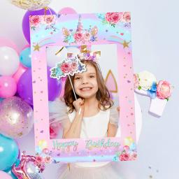 Quadro fotográfico do tema do unicórnio para crianças, suporte fotográfico de papel, decoração de festa de aniversário, chá de bebê - Image 1
