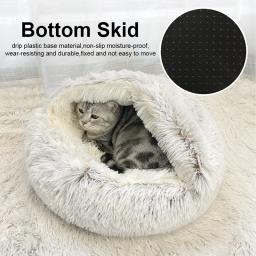 Almofada de pelúcia redonda para animais de estimação, cesta quente, saco de dormir, ninho de gato, canil, casinha, inverno, 2 em 1 - Image 4
