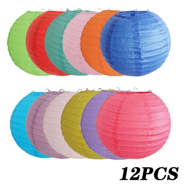 Lanternas de Papel Coloridas para Decoração de Férias - Conjunto com 12 Unidades em Cores Aleatórias para Festas e Ambientes Aconchegantes