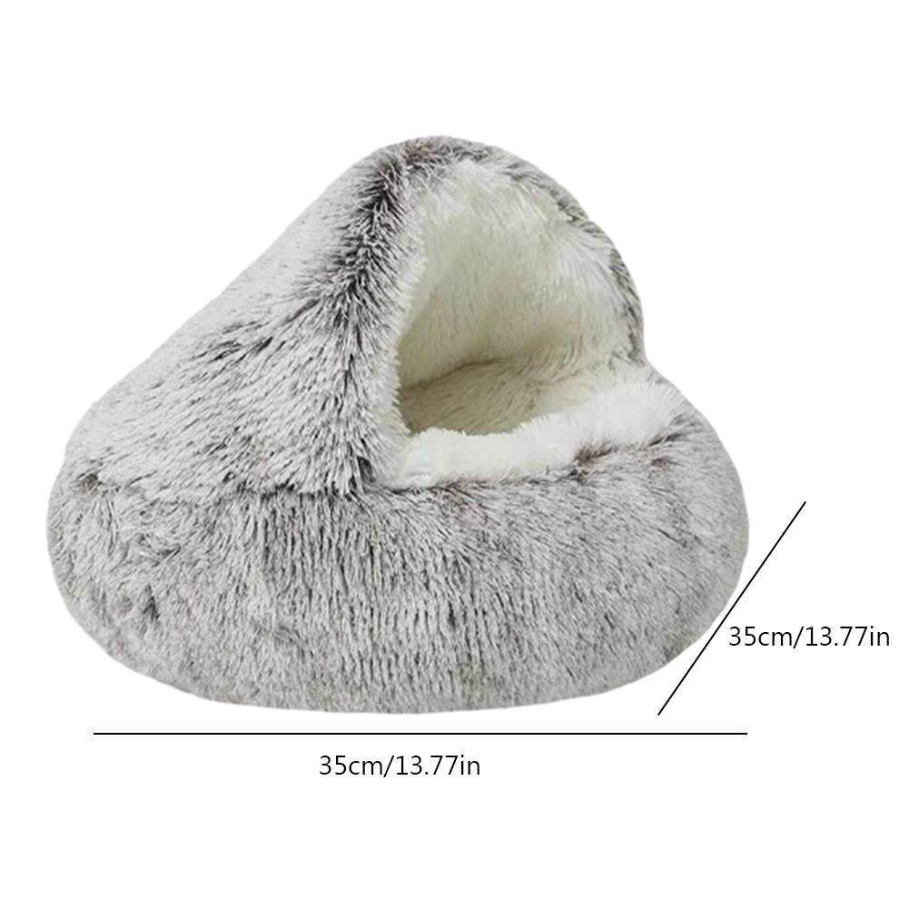 Cama redonda dobrável profunda do túnel do sono para animais de estimação, caverna quente, luxuoso longo, gatos e cães pequenos, inverno - Image 1