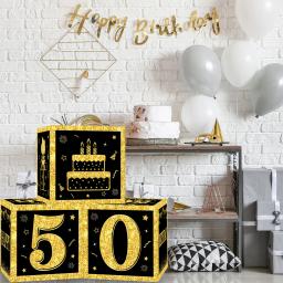 Caixas de Cartas de Aniversário para Adultos, Dourado e Preto, Presente de Papel, Artigos de Festa, 30 Anos, 40 Anos, 50 Anos - Image 3