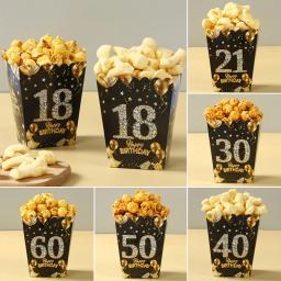 Caixa de Pipocas de Papel de Aniversário, Preto e Dourado, Suprimentos para Adultos, 18 21 30 40 50 60 Anos, 6 peças - Image 2