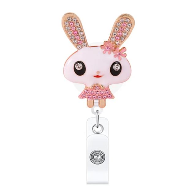 Porta-cartão retrátil com strass para meninas e meninos, ideal para crachás e titulares de cartões com designs de pônei, elefante, ovelha e coelho.