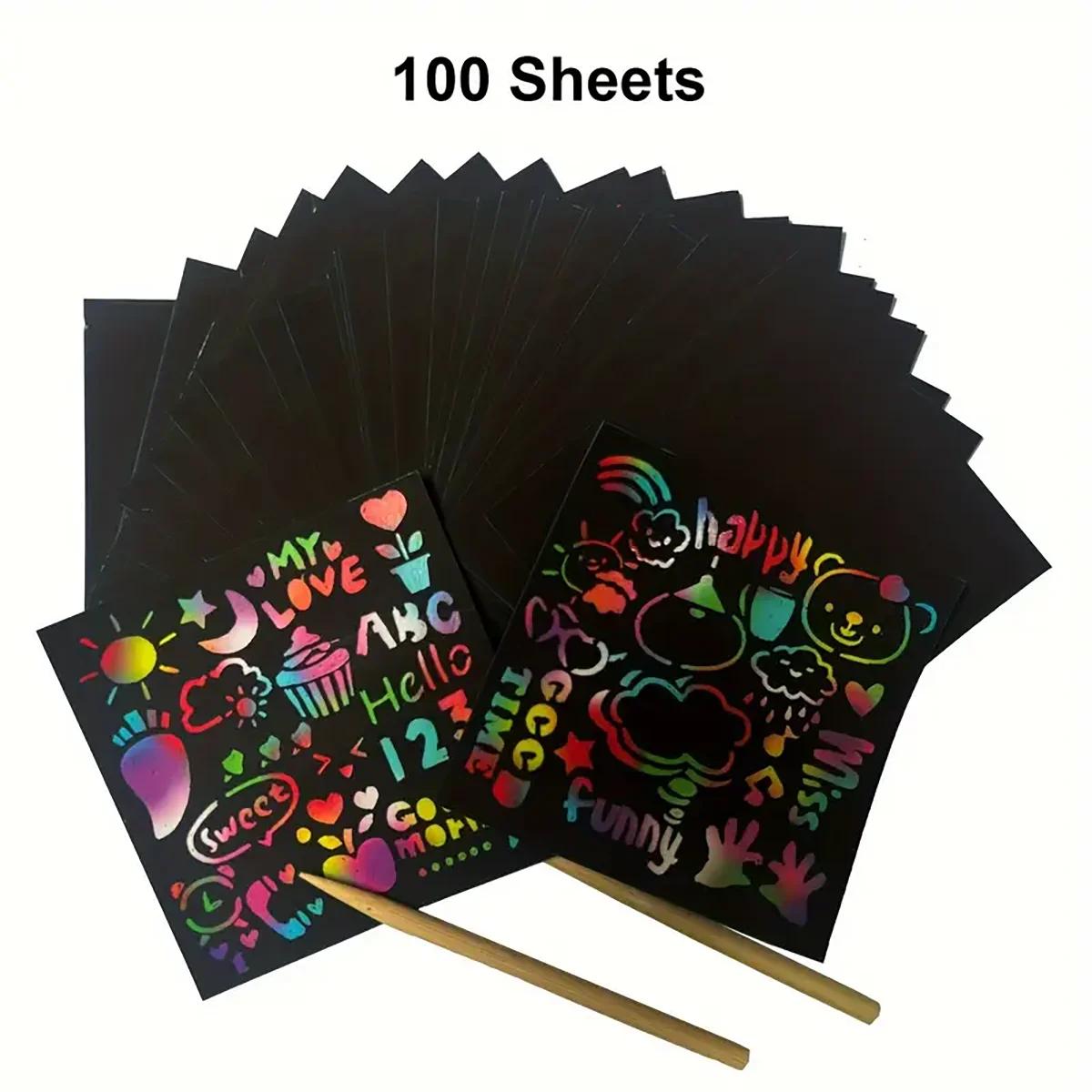 Livro de grafite de desenho animado infantil, multifuncional, arranhão mágico familiar, padrão de desenho, presente, 100 peças - Image 1
