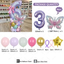 Conjunto de balão digital borboleta roxa, macaron bola de látex, menina's Birthday Party Decoration, Baby Shower, Decoração de aniversário, adulto, 46pcs - Image 6