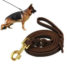 Trela de couro trançado com gancho de cobre, Pet Products, longo, macio, corda de tração, durável, marrom, médio, grande - Image 1