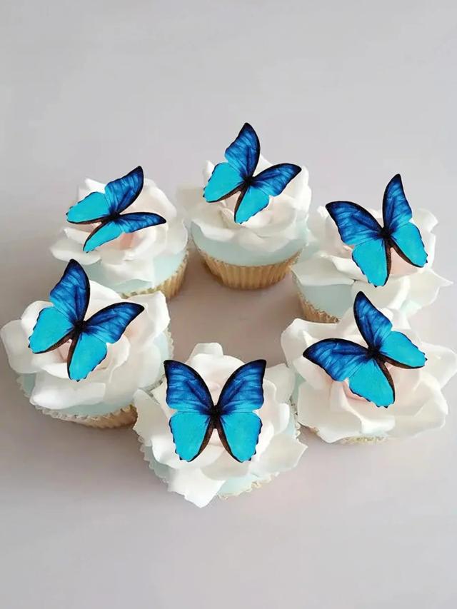 Conjunto de 30 Peças de Papel de Arroz Glutinoso para Decoração de Bolos com Design de Borboletas Aquareladas