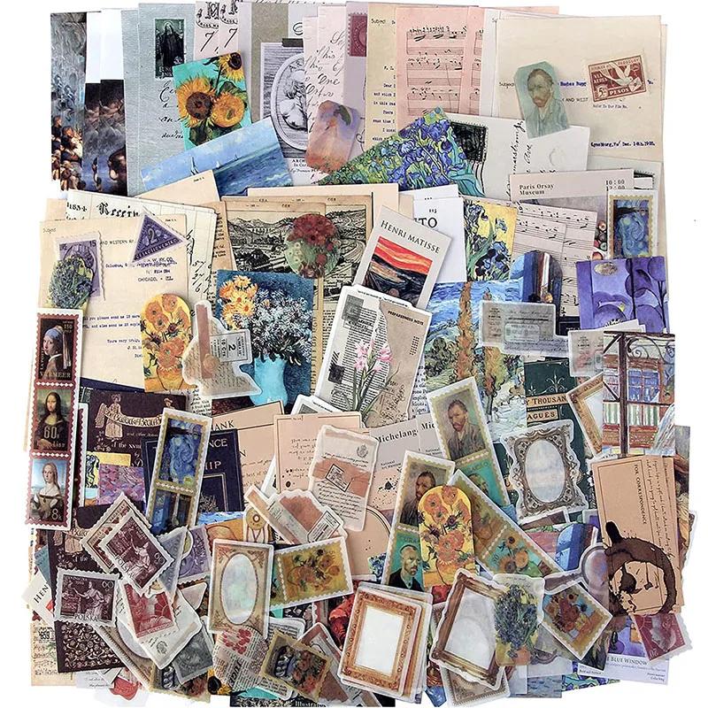 Adesivos artísticos para suprimentos de journaling, conjunto de adesivos estéticos, papel vintage para scrapbooking, planejadores, notebook, bricolage, 200pcs - Image 1