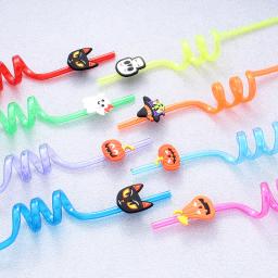 Canudo plástico descartável para o tema halloween, canudos estilo cartoon, morcegos abóbora, forma do crânio, fontes do partido do aniversário das crianças, 12pcs - Image 3