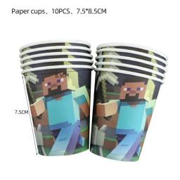 Conjunto De Louça Descartável Para Crianças, Copos De Papel E Pratos, Tema De Pixel, Festa De Aniversário - Image 3