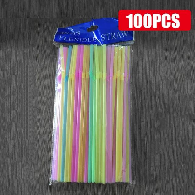 Canudos Fluorescentes Dobráveis Multicoloridos para Decoração de Casamentos e Bebidas Festivas