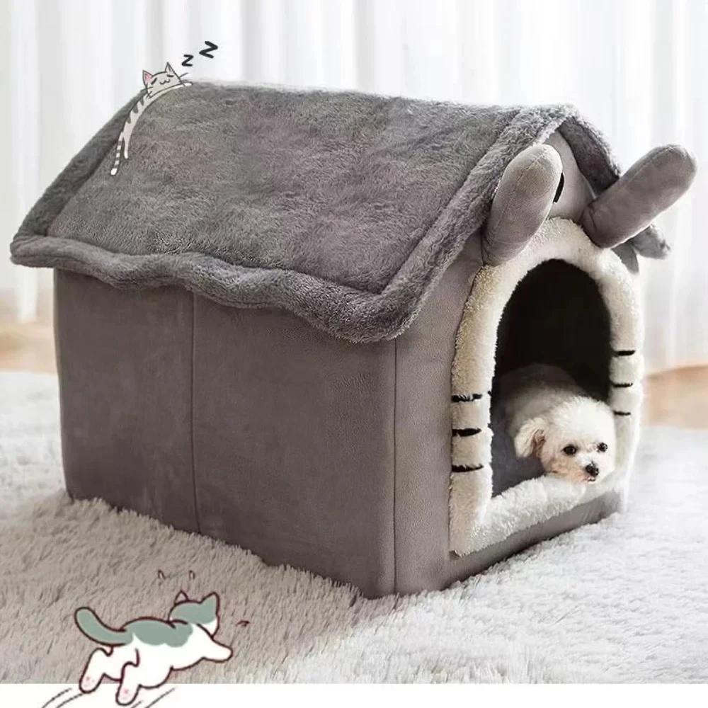 Soft Enclosed Pet Bed, Deep Sleep House, almofada removível, barraca para gatinhos, cachorro, cama, cachorro, gato, inverno, suprimentos - Image 1